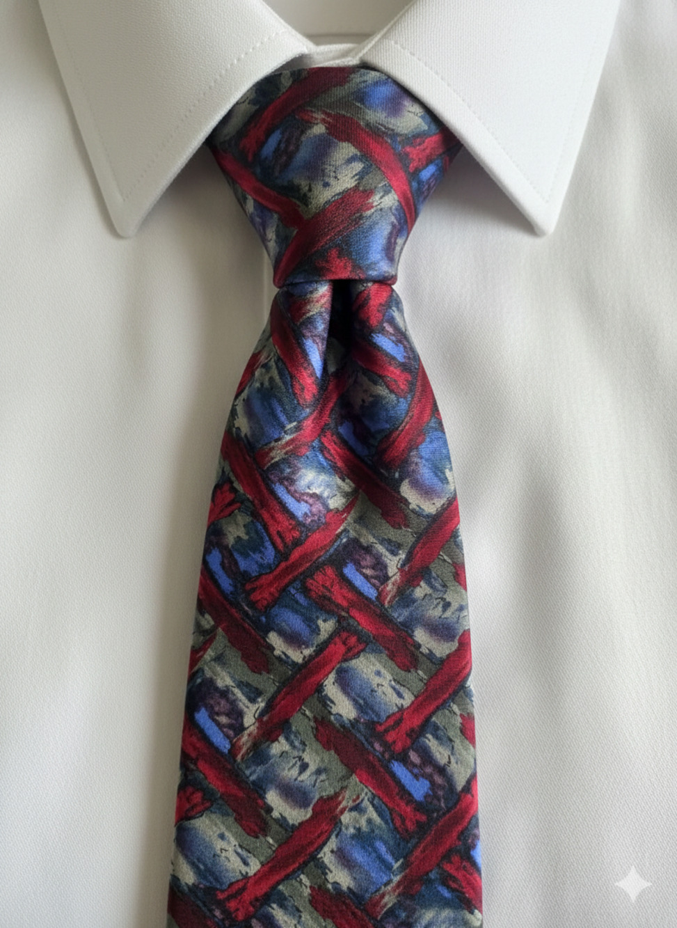 J Garcia red blue grey woven pattern silk tie - 56.5"